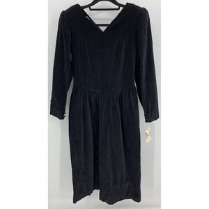 Vintage NOS Black Velvet Long Sleeve Dress Gown Modest Size 12 Puff Sleeves